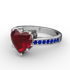 Lovie Kalp Tektaş Yüzük - Garnet ve lab safir 925 ayar gümüş yüzük #1s3m3y1