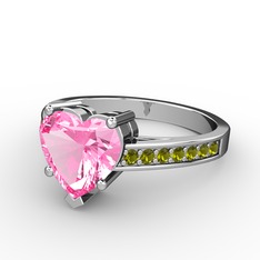 Pembe kuvars ve peridot 18 ayar beyaz altın yüzük