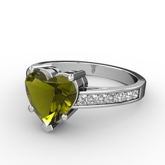 Lovie Kalp Tektaş Yüzük - Peridot ve pırlanta 18 ayar beyaz altın yüzük (0.21 karat) #1t27uks