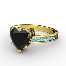 Lovie Kalp Tektaş Yüzük - Siyah zirkon ve akuamarin 925 ayar altın kaplama gümüş yüzük #1th7i9i