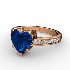 Lovie Kalp Tektaş Yüzük - Lab safir ve swarovski 18 ayar rose altın yüzük #1ttlssb