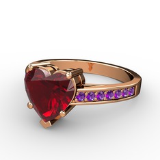 Garnet ve ametist 18 ayar rose altın yüzük