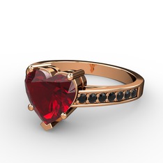 Garnet ve siyah zirkon 14 ayar rose altın yüzük