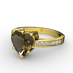 Lovie Kalp Tektaş Yüzük - Dumanlı kuvars ve pırlanta 18 ayar altın yüzük (0.21 karat) #1u8brlg