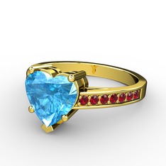 Lovie Kalp Tektaş Yüzük - Akuamarin ve garnet 8 ayar altın yüzük #1v2eawk