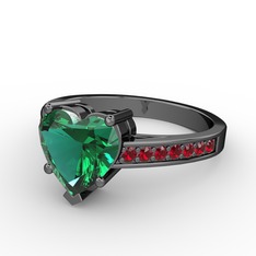 Lovie Kalp Tektaş Yüzük - Yeşil kuvars ve garnet 925 ayar siyah rodyum kaplama gümüş yüzük #1v2rfo3