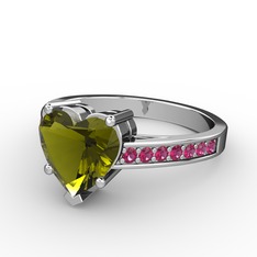 Lovie Kalp Tektaş Yüzük - Peridot ve rodolit garnet 14 ayar beyaz altın yüzük #1vwkp1t