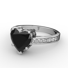 Lovie Kalp Tektaş Yüzük - Siyah zirkon ve pırlanta 18 ayar beyaz altın yüzük (0.21 karat) #1wlf82r