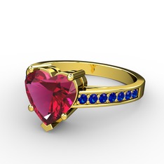 Rodolit garnet ve lab safir 14 ayar altın yüzük