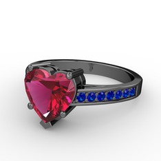 Lovie Kalp Tektaş Yüzük - Rodolit garnet ve lab safir 925 ayar siyah rodyum kaplama gümüş yüzük #1xy2aeh