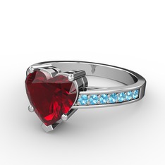 Lovie Kalp Tektaş Yüzük - Garnet ve akuamarin 14 ayar beyaz altın yüzük #1y07l5v