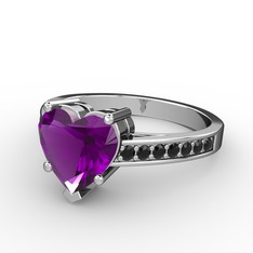 Lovie Kalp Tektaş Yüzük - Ametist ve siyah zirkon 8 ayar beyaz altın yüzük #1y3ivnn