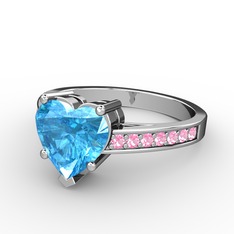 Lovie Kalp Tektaş Yüzük - Akuamarin ve pembe kuvars 14 ayar beyaz altın yüzük #1ydh7ff