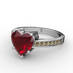 Garnet ve dumanlı kuvars 18 ayar beyaz altın yüzük