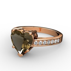 Lovie Kalp Tektaş Yüzük - Dumanlı kuvars ve swarovski 8 ayar rose altın yüzük #1ykvkw0