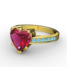 Lovie Kalp Tektaş Yüzük - Rodolit garnet ve akuamarin 925 ayar altın kaplama gümüş yüzük #1yo9s2h