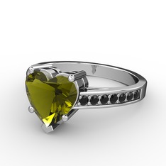 Lovie Kalp Tektaş Yüzük - Peridot ve siyah zirkon 925 ayar gümüş yüzük #2zfq0g