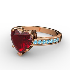 Garnet ve akuamarin 18 ayar rose altın yüzük