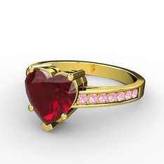 Lovie Kalp Tektaş Yüzük - Garnet ve pembe kuvars 925 ayar altın kaplama gümüş yüzük #3mdlsp
