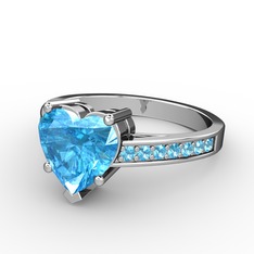 Lovie Kalp Tektaş Yüzük - Akuamarin 14 ayar beyaz altın yüzük #3wul97