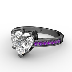 Lovie Kalp Tektaş Yüzük - Swarovski ve ametist 925 ayar siyah rodyum kaplama gümüş yüzük #46eg7z