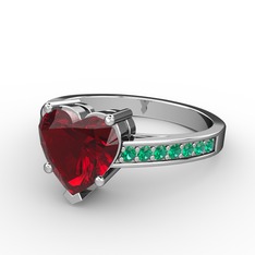 Lovie Kalp Tektaş Yüzük - Garnet ve yeşil kuvars 18 ayar beyaz altın yüzük #4lft7t