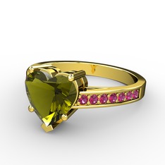 Lovie Kalp Tektaş Yüzük - Peridot ve rodolit garnet 18 ayar altın yüzük #59xsd2