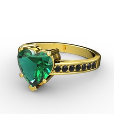Lovie Kalp Tektaş Yüzük - Yeşil kuvars ve siyah zirkon 18 ayar altın yüzük #5y0hq9