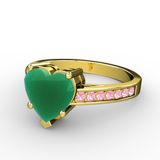 Lovie Kalp Tektaş Yüzük - Kök zümrüt ve pembe kuvars 18 ayar altın yüzük #625m8o