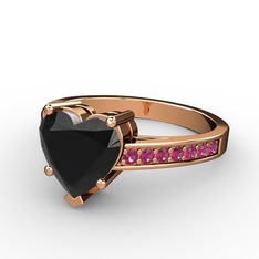 Lovie Kalp Tektaş Yüzük - Siyah zirkon ve rodolit garnet 18 ayar rose altın yüzük #730gwa