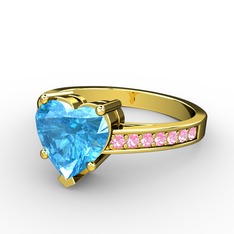 Lovie Kalp Tektaş Yüzük - Akuamarin ve pembe kuvars 18 ayar altın yüzük #78qjmk