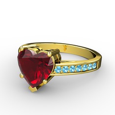 Garnet ve akuamarin 18 ayar altın yüzük