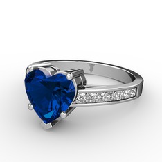 Lovie Kalp Tektaş Yüzük - Lab safir ve swarovski 14 ayar beyaz altın yüzük #84a9an