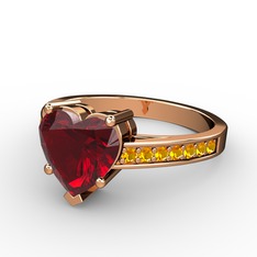Lovie Kalp Tektaş Yüzük - Garnet ve sitrin 8 ayar rose altın yüzük #8b04y2