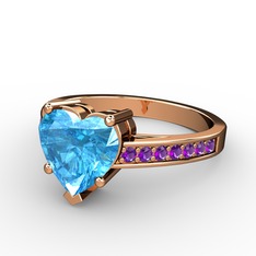 Akuamarin ve ametist 18 ayar rose altın yüzük