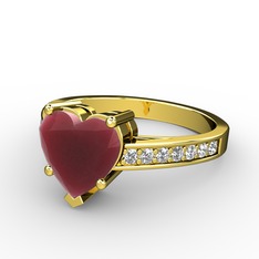 Lovie Kalp Tektaş Yüzük - Kök yakut ve beyaz zirkon 14 ayar altın yüzük #913ll5