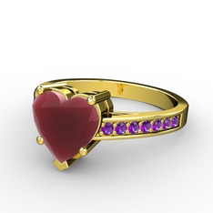 Lovie Kalp Tektaş Yüzük - Kök yakut ve ametist 18 ayar altın yüzük #9j6yr3