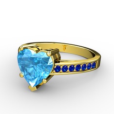 Lovie Kalp Tektaş Yüzük - Akuamarin ve lab safir 925 ayar altın kaplama gümüş yüzük #9vhiy4