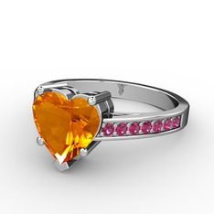 Sitrin ve rodolit garnet 8 ayar beyaz altın yüzük