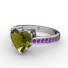 Lovie Kalp Tektaş Yüzük - Peridot ve ametist 18 ayar beyaz altın yüzük #bwb7ob
