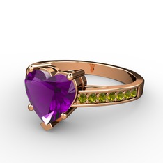 Lovie Kalp Tektaş Yüzük - Ametist ve peridot 8 ayar rose altın yüzük #c4k4zk