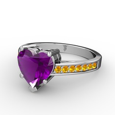 Lovie Kalp Tektaş Yüzük - Ametist ve sitrin 14 ayar beyaz altın yüzük #d17pus