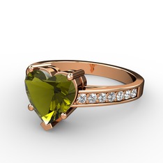 Lovie Kalp Tektaş Yüzük - Peridot ve beyaz zirkon 925 ayar rose altın kaplama gümüş yüzük #d5365g