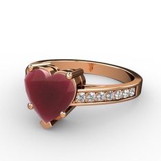 Lovie Kalp Tektaş Yüzük - Kök yakut ve swarovski 18 ayar rose altın yüzük #dcsq61