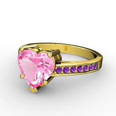Lovie Kalp Tektaş Yüzük - Pembe kuvars ve ametist 8 ayar altın yüzük #djy8w9