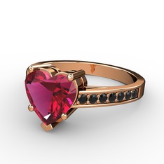 Lovie Kalp Tektaş Yüzük - Rodolit garnet ve siyah zirkon 925 ayar rose altın kaplama gümüş yüzük #dmul9p