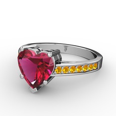 Lovie Kalp Tektaş Yüzük - Rodolit garnet ve sitrin 8 ayar beyaz altın yüzük #e2znf1
