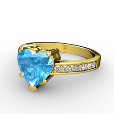 Lovie Kalp Tektaş Yüzük - Akuamarin ve swarovski 14 ayar altın yüzük #fk3xte