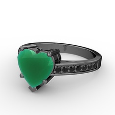 Lovie Kalp Tektaş Yüzük - Kök zümrüt ve siyah zirkon 925 ayar siyah rodyum kaplama gümüş yüzük #flmjap