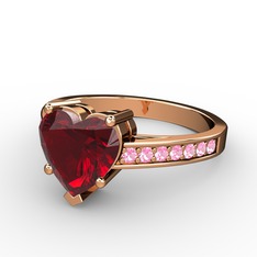 Lovie Kalp Tektaş Yüzük - Garnet ve pembe kuvars 14 ayar rose altın yüzük #fva6by